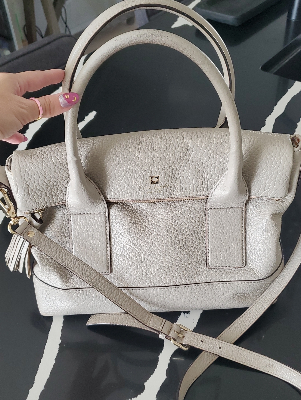 Kate Spade Southport NYCarmen Pebbled Leather/Cement Grey-see all Pics/Condition